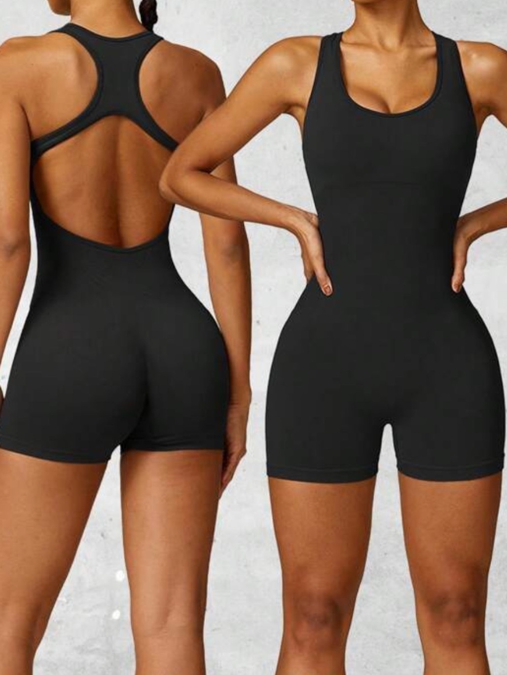 Black Athletic One-Piece Romper Backless
